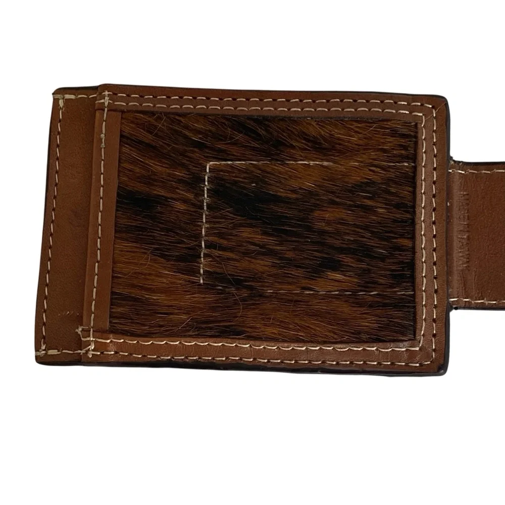 Western Genuine Leather & Cow Hair Money Clip Wallet - New